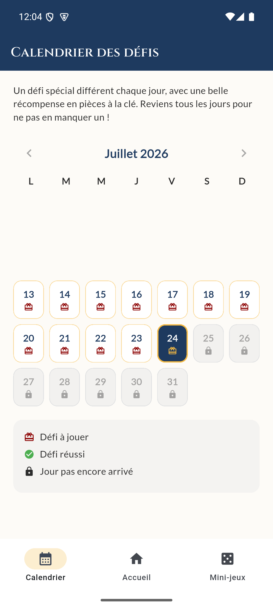 Calendrier des défis